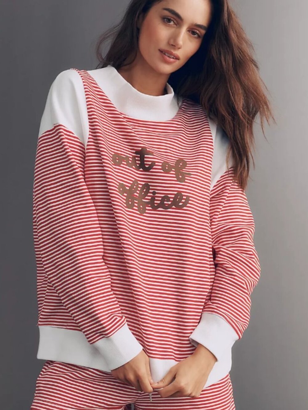 NWT Antropologie Daily Practice Cotton Embroidered Mock-Neck Sweatshirt